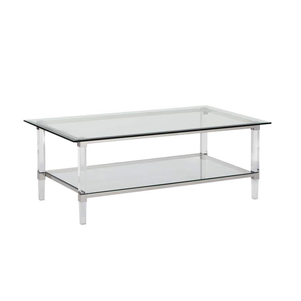Best Quality Furniture Elsy 48 in. Rectangle Clear Glass Top Coffee