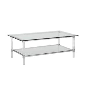 Elsy 48 in. Rectangle Clear Glass Top Coffee Table With Stainless Steel Base And Acrylic Legs