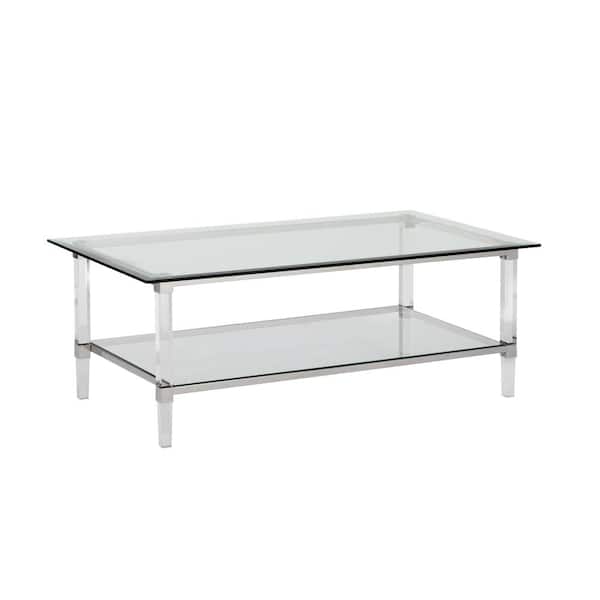 Best Quality Furniture Elsy 48 in. Rectangle Clear Glass Top Coffee Table With Stainless Steel Base And Acrylic Legs