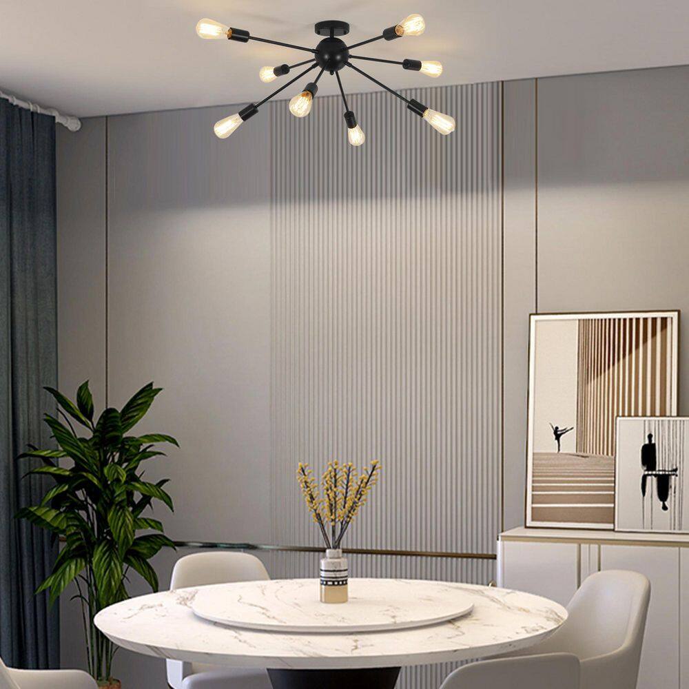 8-Light 24.6 in. Sputnik Matte Black Flush Mount Ceiling Light Modern Fixture Industrial For Dining Room Living Room price history on PriceWatchPro