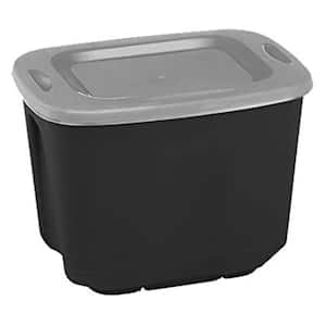 10 gal. Durable Molded Plastic Storage Bin with Secure Lid in Black and Silver