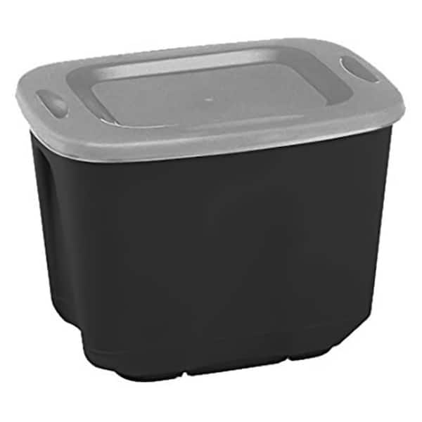 HOMZ 10 gal. Durable Molded Plastic Storage Bin with Secure Lid in Black and Silver
