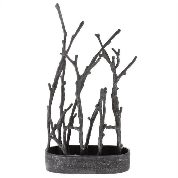 HomeRoots 14 in. Grey Wide Metal Branches Sculpture