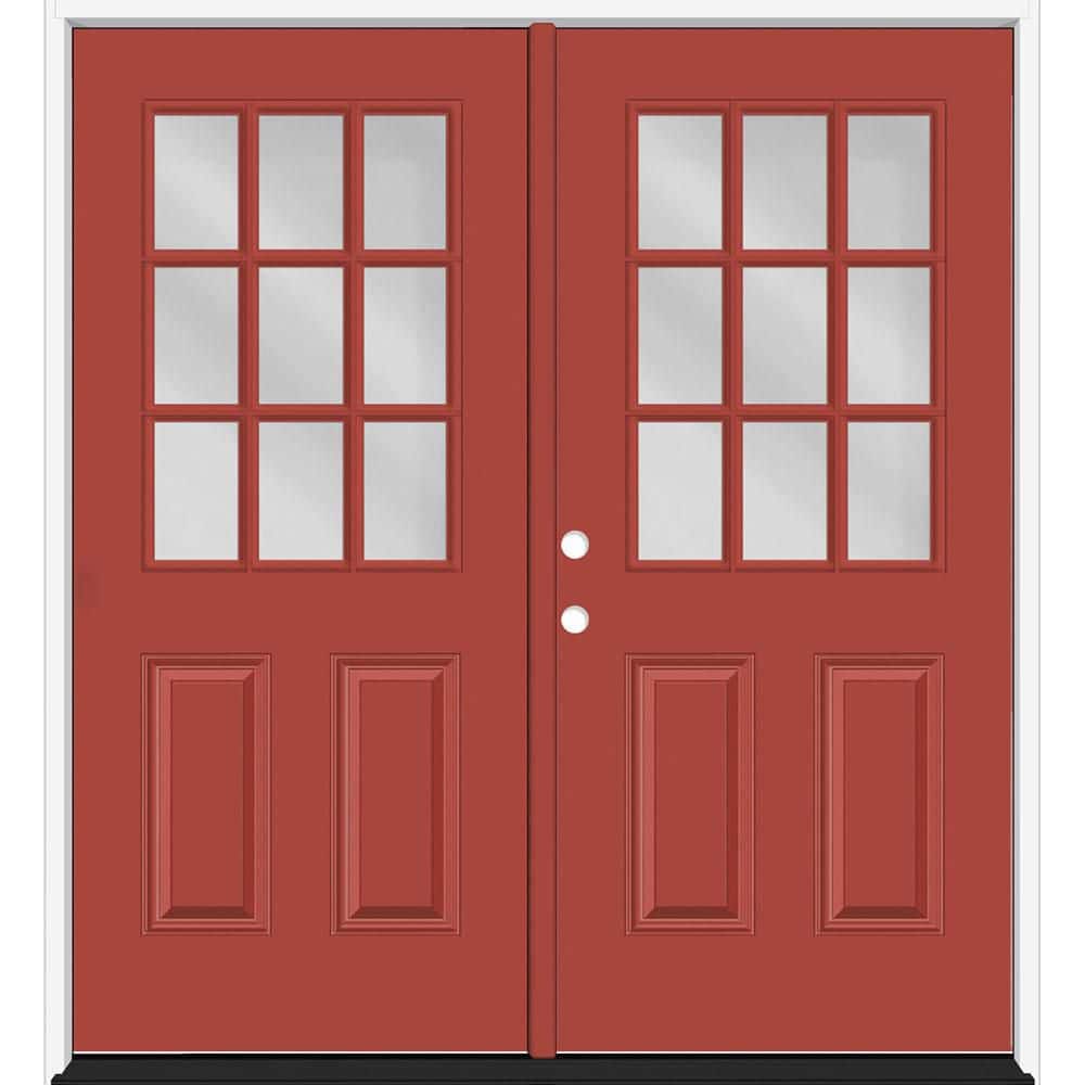 Reliant 64 in. x 80 in. 2P 1/2L 9L-SDL ClearGlass RHIS MroccoRed Finish Fiberglass Double Prehung Front Door w/6in. Jamb price history on PriceWatchPro