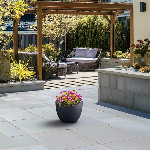 Sapcrete 14.5 in. Medium Granite Gray (Enhanced Interior) Concrete Round Planter / Pot with Drainage Holes