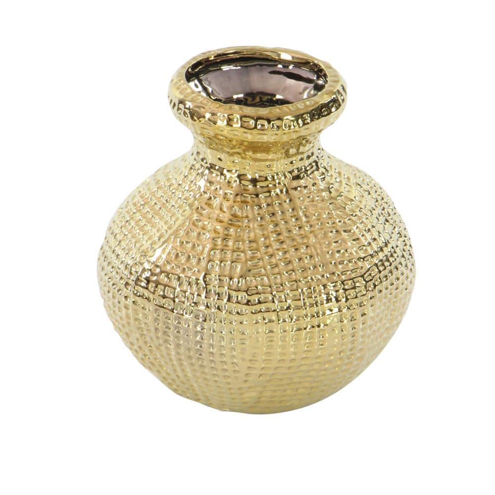 Gold Ceramic Decorative Vases with Varying Patterns, Set of 3