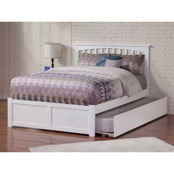 AFI Mission White Full Platform Bed with Flat Panel Foot Board and Twin Size Urban Trundle Bed