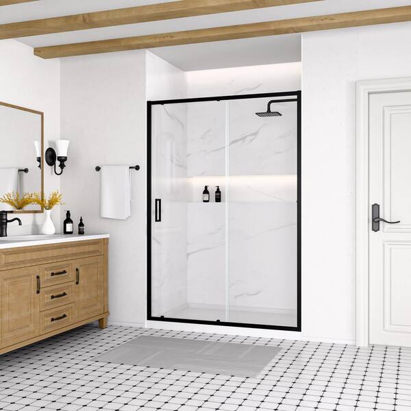 58 to 60 in. W x 74 in. H Single Sliding Framed Shower Door in Matte Black Finish with 1/4 in. (6mm) SGCC Clear Glass