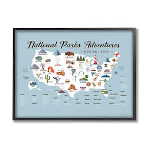 National Parks Adventures USA Map Design by Stephanie Workman Marrott Framed Animal Art Print 30 in. x 24 in.