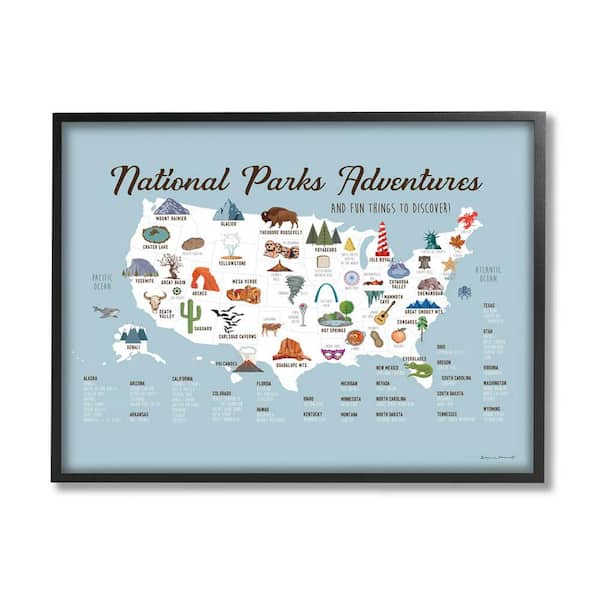 The Stupell Home Decor Collection National Parks Adventures USA Map Design by Stephanie Workman Marrott Framed Animal Art Print 30 in. x 24 in.
