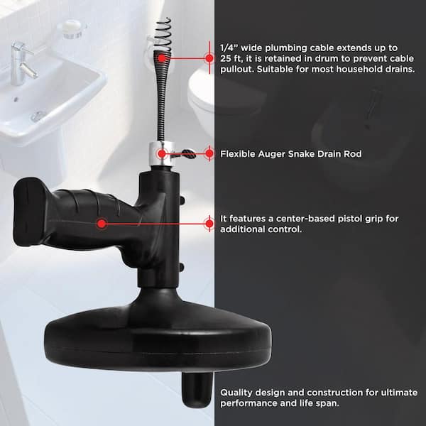 PLUMBFLEX 25 Drum Auger Steel Plumbing Drain Snake with Drain Cleaning  Cable SU3248