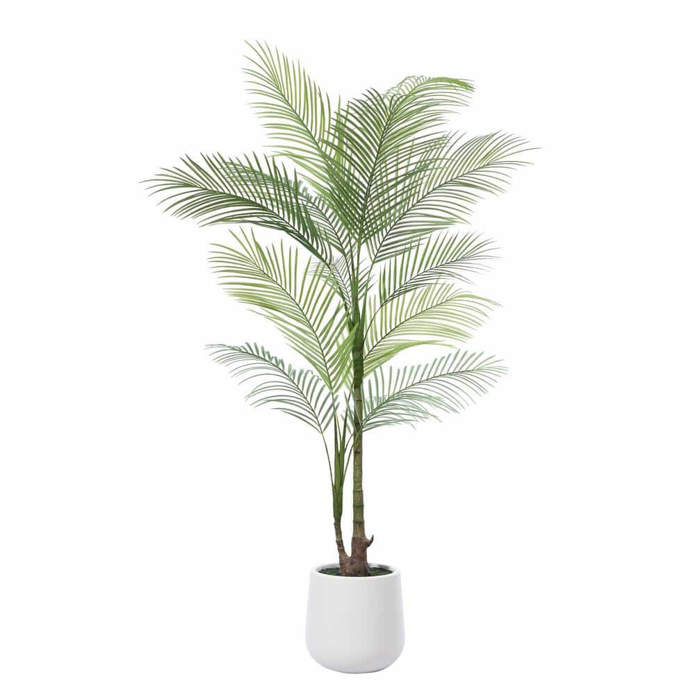 DR.Planzen 6 ft. Faux Palm Plants with Oval White Planter, Pre Potted