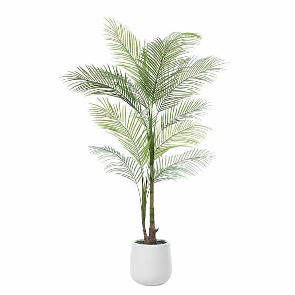 DR.Planzen 6 ft. Faux Palm Plants with Oval White Planter, Pre Potted Artificial Greenery Palm Tree for Home Decor
