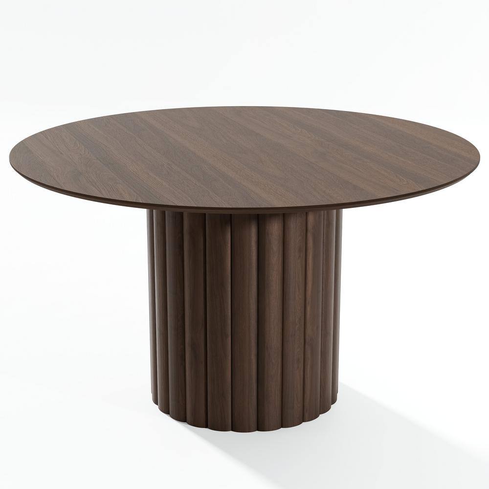 Round Walnut Wood 52 in. Column Base Dining Table Seats 6
