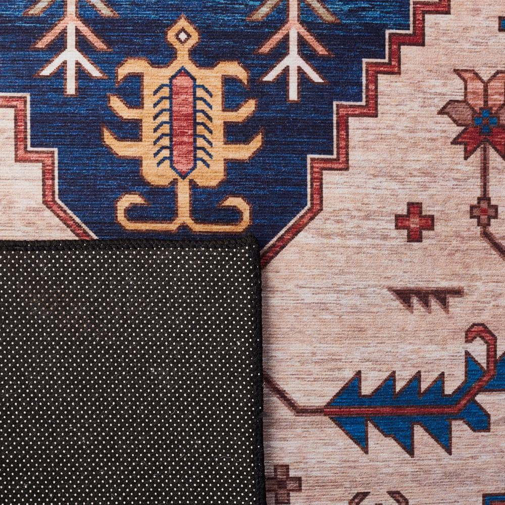 Tucson 5' x 8' Blue and Rust Machine Washable Area Rug