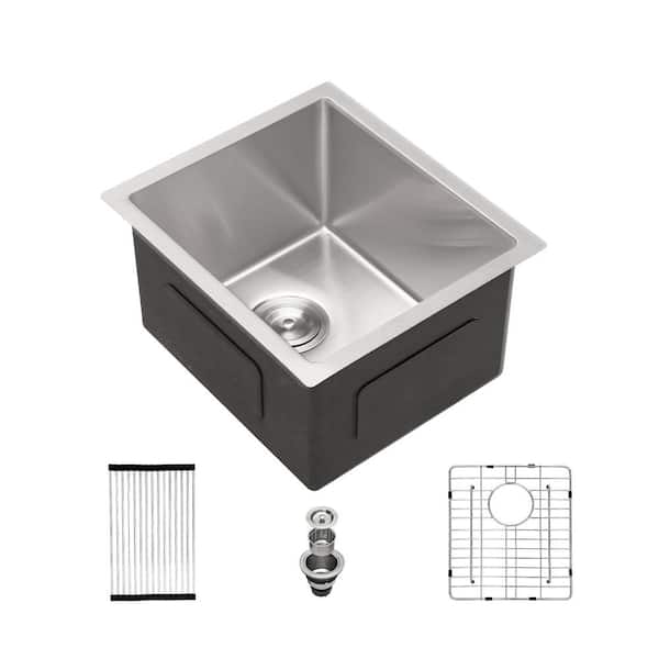 14 in. Undermount Single Bowl 16 Gauge Brushed Nickel Stainless Steel Kitchen Sink with Drying Rack