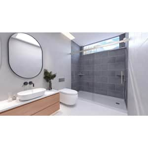 Slate Grey-Tetherow 60 in.L x 32 in.W x 99in.H Floor/Ceiling Base/Wall/Door Alcove Shower Stall/Kit Brushed Nickel Right