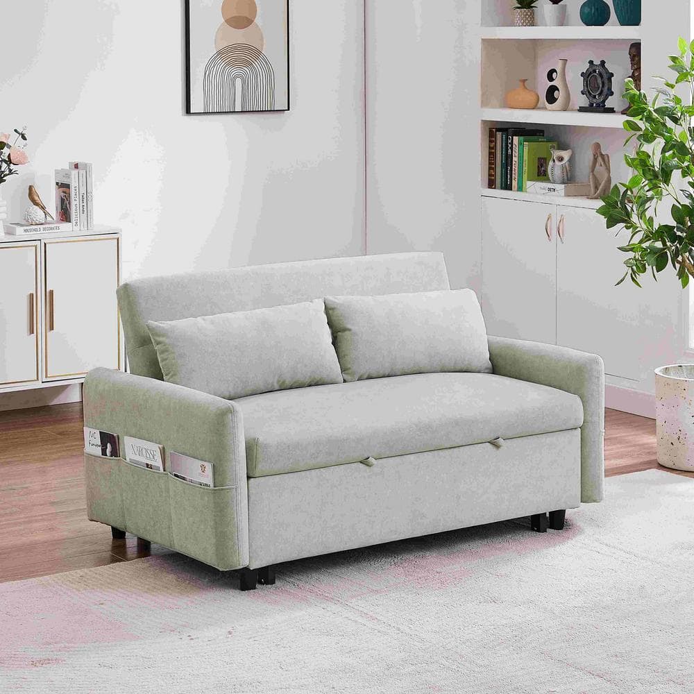 55.1 in. Square Arm Microfiber Rectangle Sofa with Adjsutable Backrest in. Beige