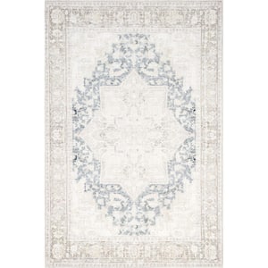 Emely Medallion Machine Washable Beige 7 ft. x 9 ft. Oriental Area Rug