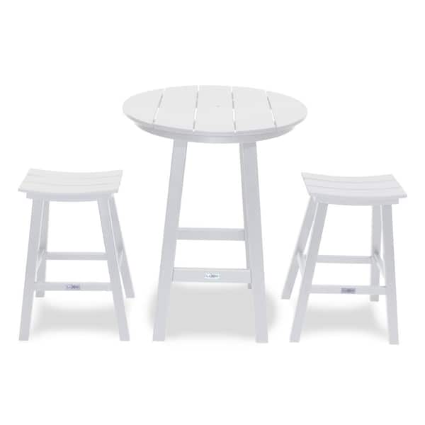 LuXeo Bailey - Cabo White 3-Piece Plastic Round Outdoor Bar Table Set