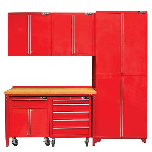 Proslat 90 in. H x 96 in. W x 28 in. D Red Steel Cabinet Set (6-Piece)