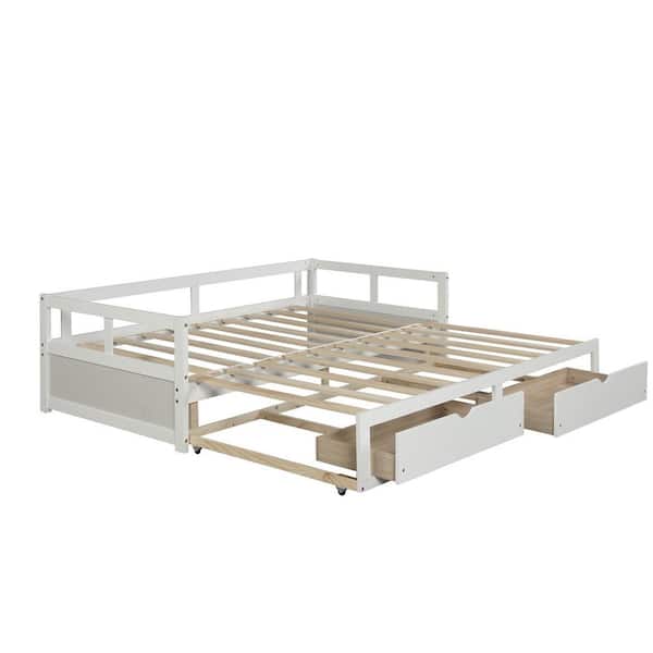 Boyel Living Full Solid Wood White Daybed Frame with 2-Storage Drawer ...