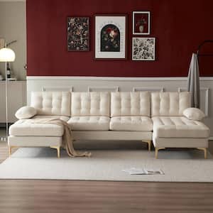 110 in. Padded Arm 3-Piece Polyester U-shaped Sectional Sofa in. Beige with Pull Point Design