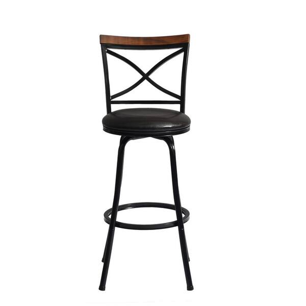 Silverpark 41.5 in. Black and Brown Metal Frame Standard Bar Stool with Faux Leather Upholstered Seat (Set of 2)