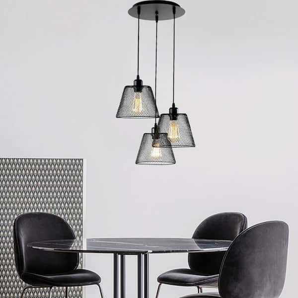 Rodesdecor Meshly Vintage 3-Light Black Pendant Light with Mesh Shade