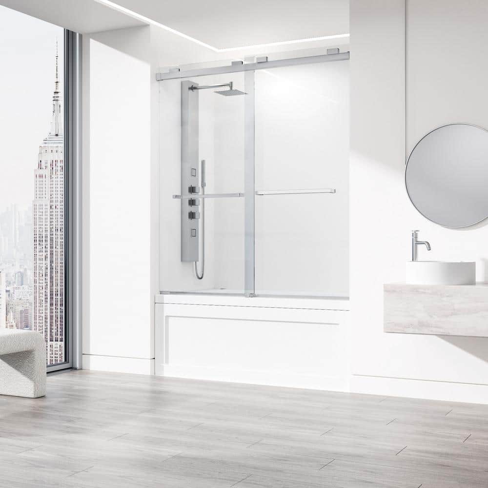 Houston 56-60" Frameless Chrome Sliding Tub Door with Clear Glass