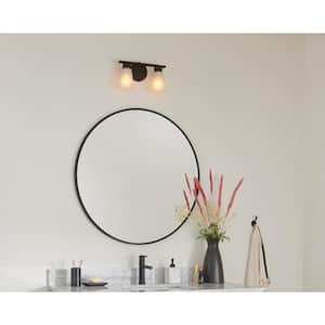 Stamos 13 in. 2-Light Olde Bronze Modern Bathroom Vanity Light with Satin Etched Glass Shades