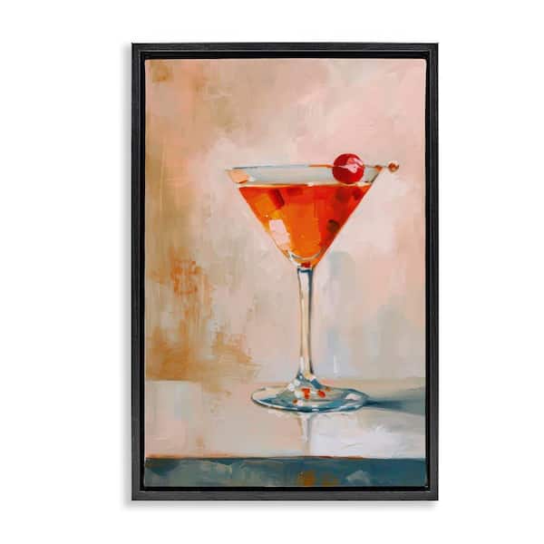 Manhattan Cocktail with Cherry by LSR Design Studio Black Floater Frame Food Graphic Art Print 31 in. x 21 in.