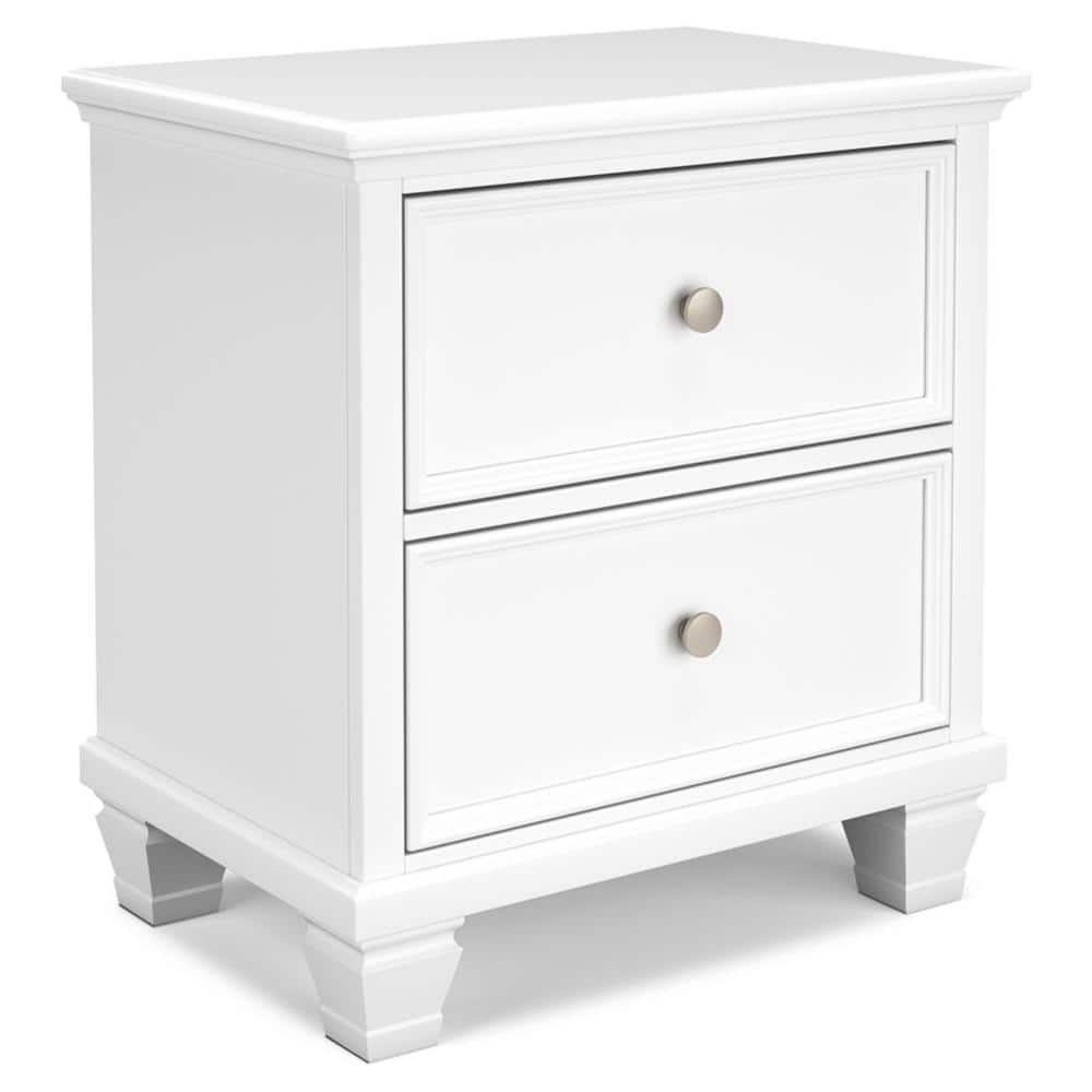 White Transitional 2-Drawer Nightstand with Metal Knobs