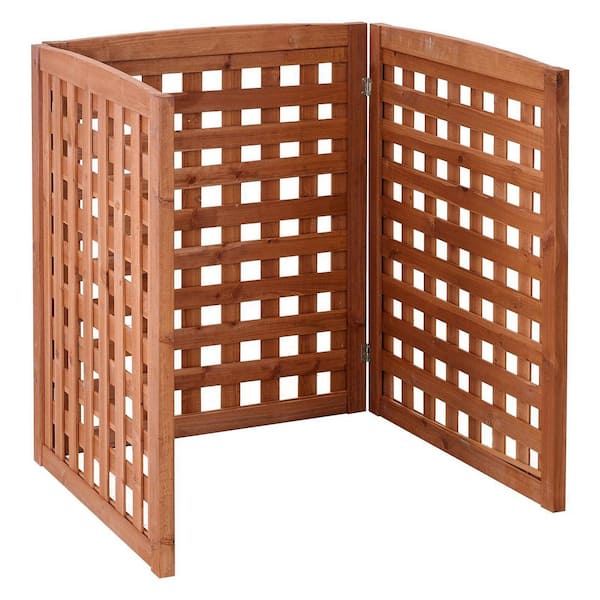 32 in. W x 38 in. H Brown 3-Panel Outdoor Air Conditioner Fence Screen, Outside Wood Privacy Fence
