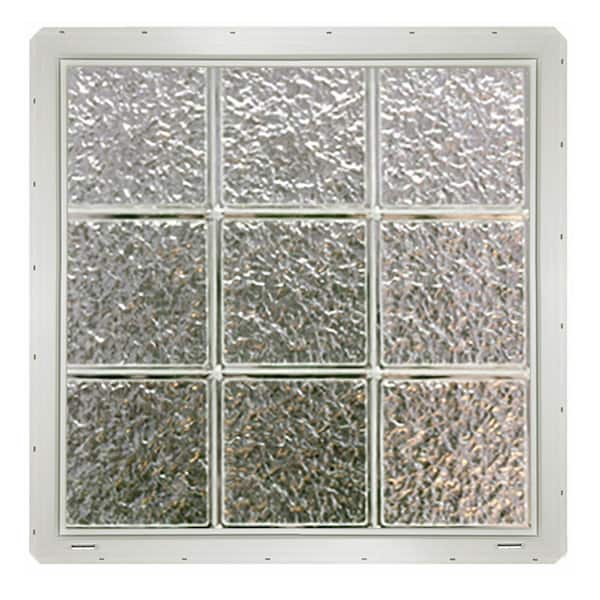 CrystaLok 24.25 in. x 24.25 in. x 3.25 in. Ice Pattern Vinyl Framed Glass Block Window with White Colored Vinyl Nailing Fin