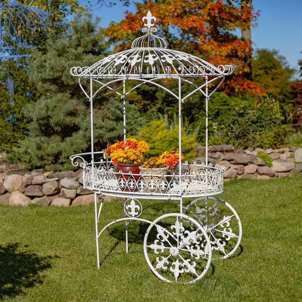 ETRO フラワージャガード　コットンホワイトトラウザーズ　イタリア製 Zaer Ltd. 57.48 in. L Antique White Iron Flower Cart ZR200424-AW
