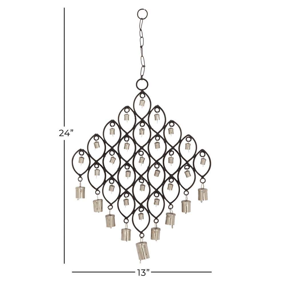 24" Black and Silver Metal Diamond Windchime with Bells