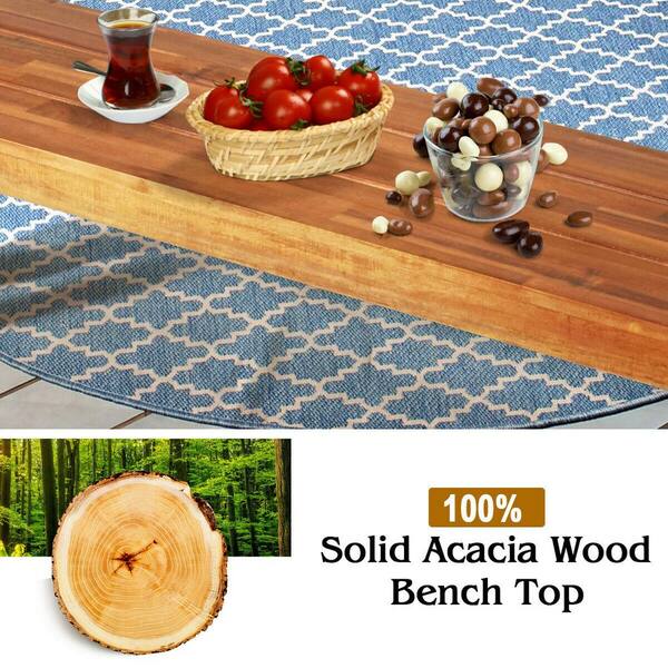 Brown Solid Acacia Wood Outdoor Bench Seat with Steel Legs