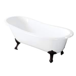 57 in. Cast Iron Slipper Clawfoot Bathtub in White with 7 in. Deck Holse, Feet in Oil Rubbed Bronze