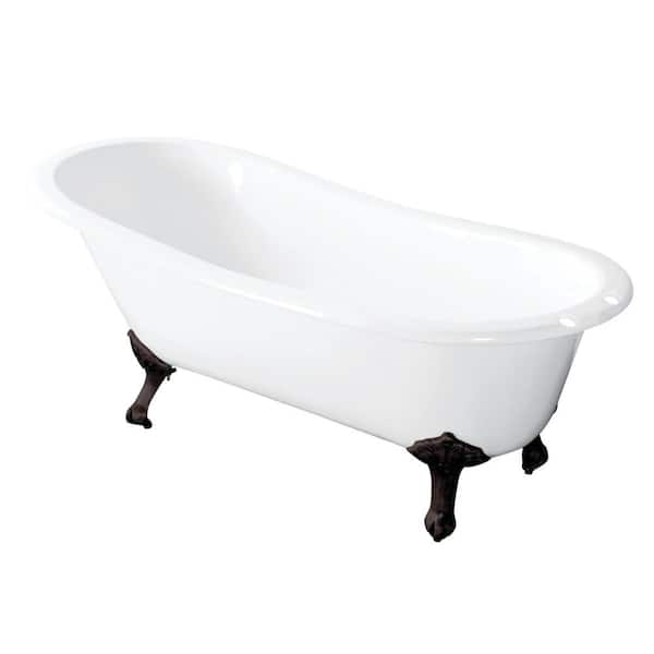 Aqua Eden 57 in. Cast Iron Slipper Clawfoot Bathtub in White with 7 in. Deck Holse, Feet in Oil Rubbed Bronze