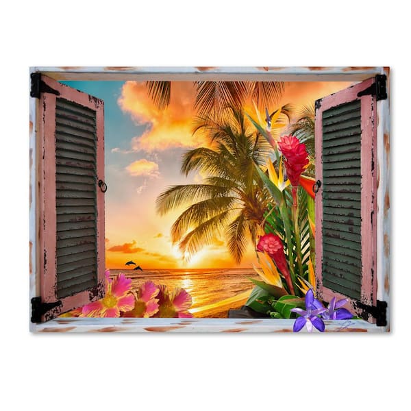 Trademark Fine Art 24 in. x 32 in. "Tropical Window to Paradise II" by Leo Kelly Printed Canvas Wall Art