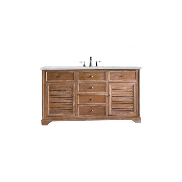 James Martin Vanities Savannah 60 in. W x 23.5 in. D x 34.3 in. H Single Bath Vanity in Driftwood with Ethereal Noctis Quartz Top