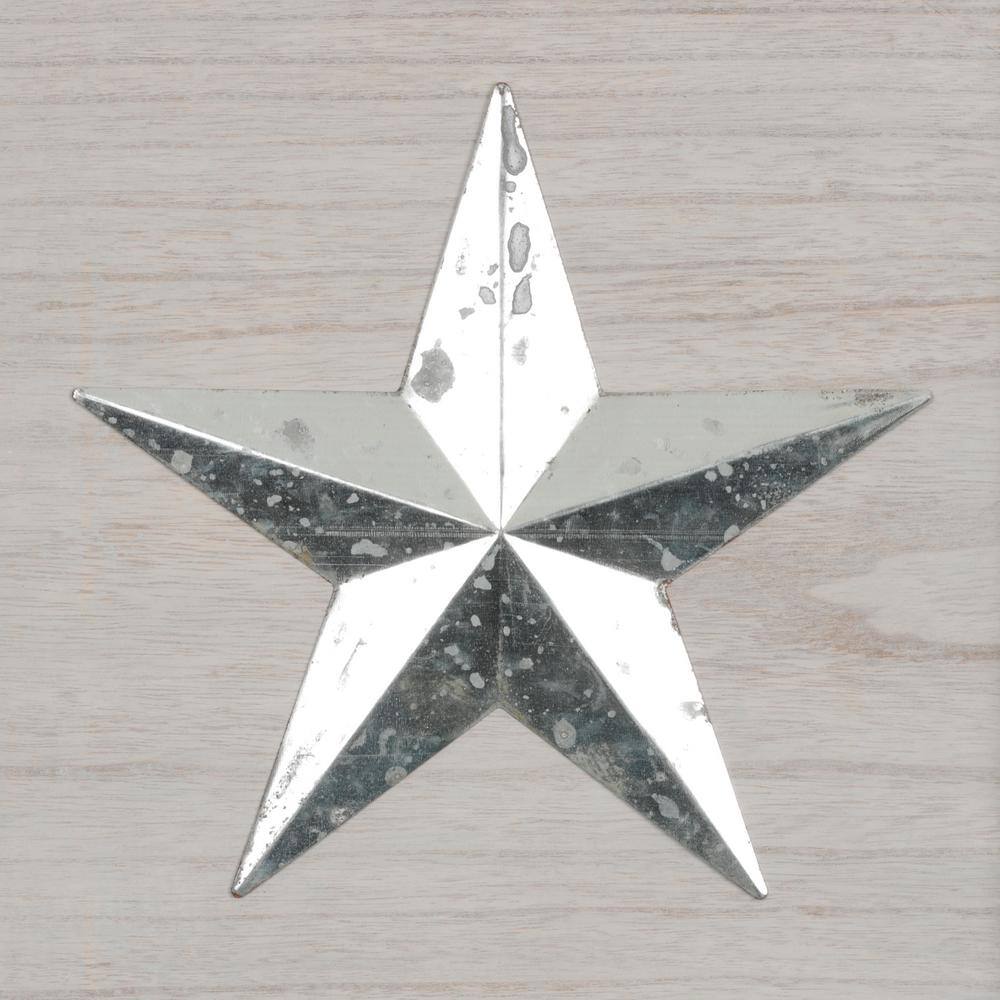 Distressed Gray Wood Floating Wall Cabinet with Metal Star