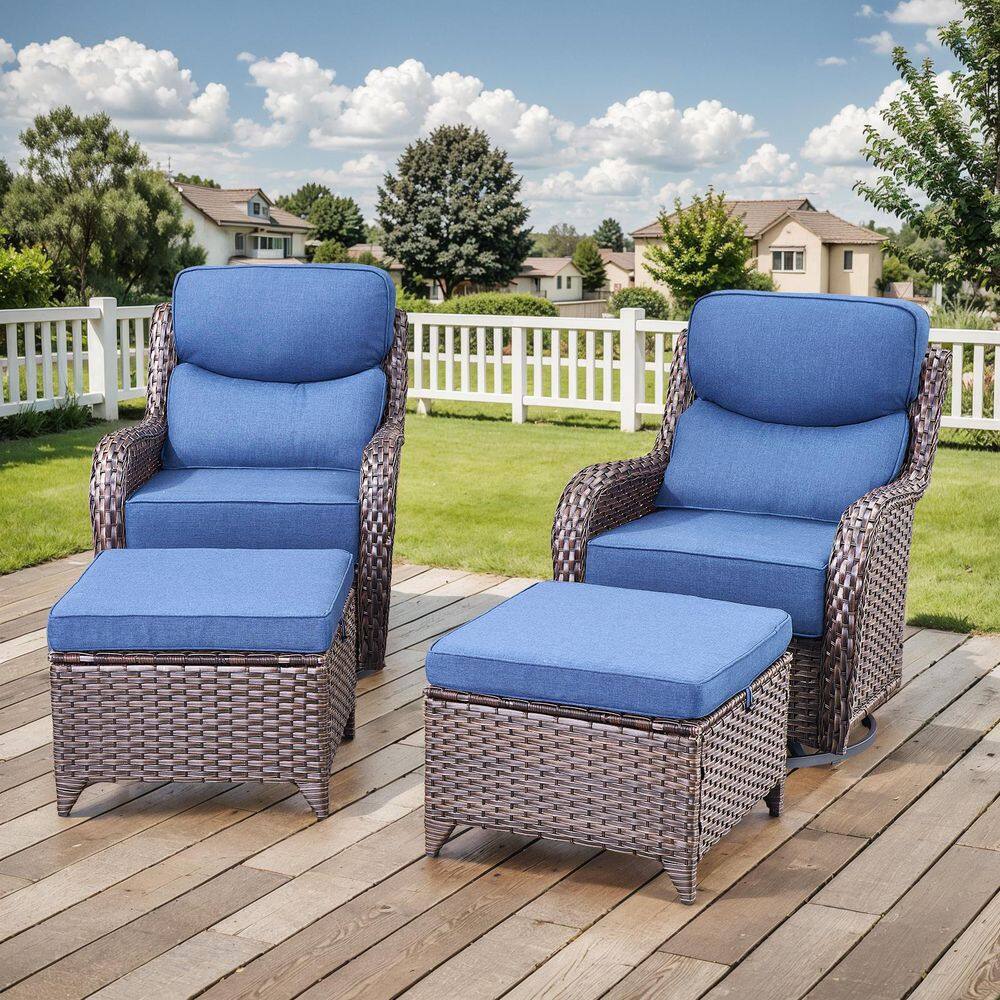 NovaSwivel 4-Piece Brown Wicker Outdoor Swivel Glider Patio Rocking Chair with 6 in. Thick Blue Cushions and Ottoman price history on PriceWatchPro