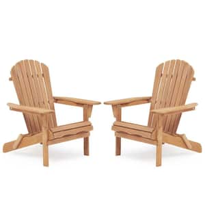 Light Brown Wooden Outdoor Folding Adirondack Chair (Set of 2)