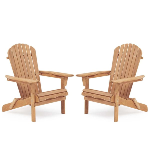 Unbranded Light Brown Wooden Outdoor Folding Adirondack Chair (Set of 2)