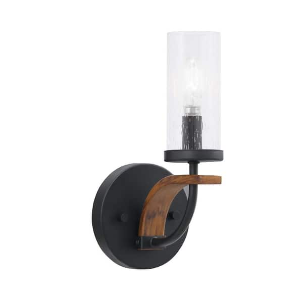 Unbranded Wensley 1-Light Matte Black and Painted Wood-look Metal Wall Sconce