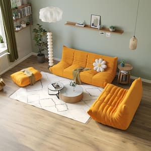 69 in. W Armless Teddy Velvet 3-piece Modular Free Combination Sectional Sofa with Ottoman in. Yellow