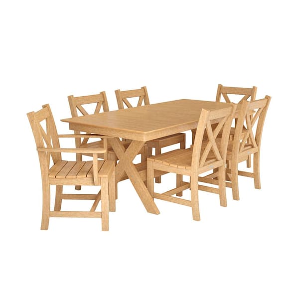 Unbranded Classic Natural Teak 7-Piece Plastic Rectangular Outdoor Dining Set