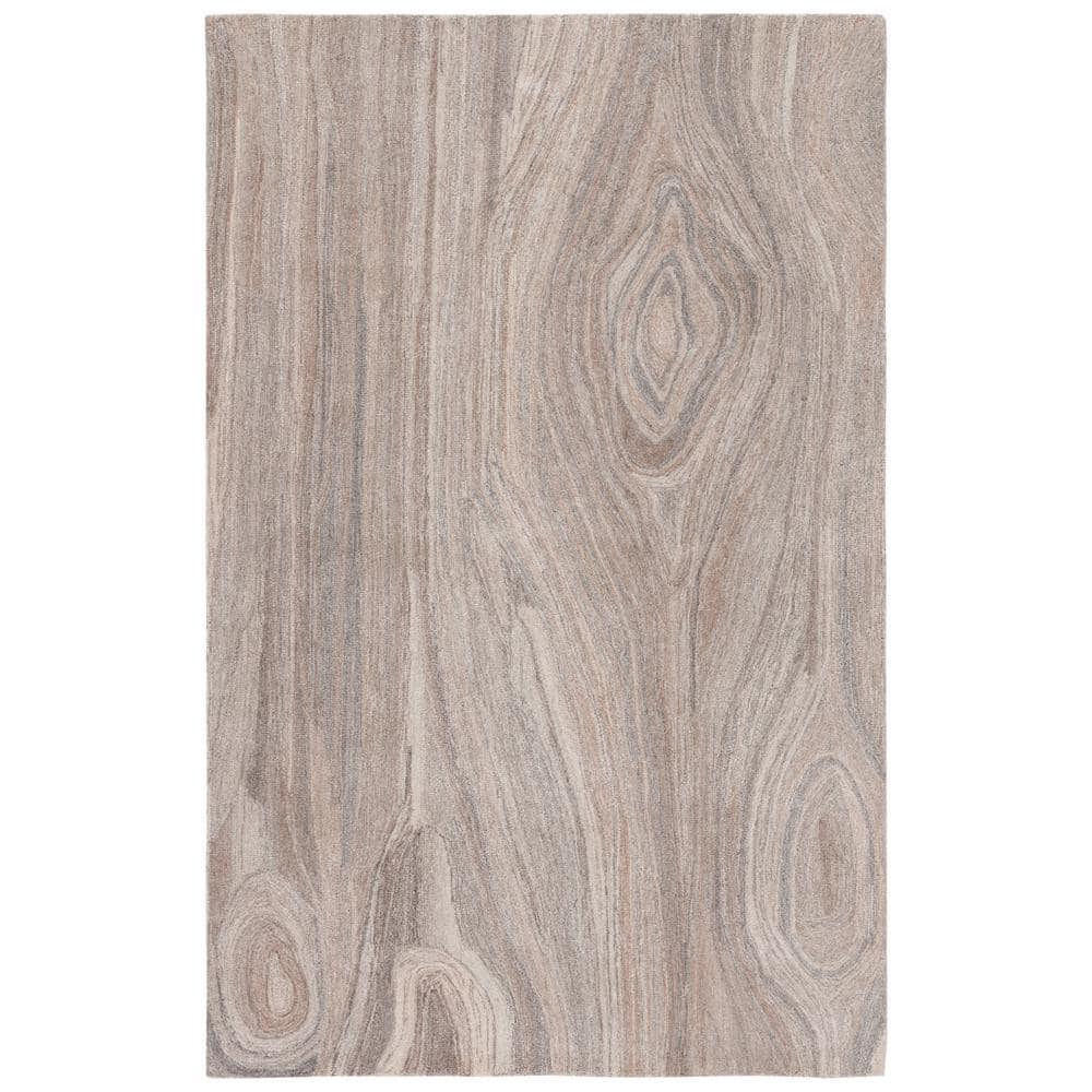 Beige and Grey Abstract Wool 6' x 9' Area Rug